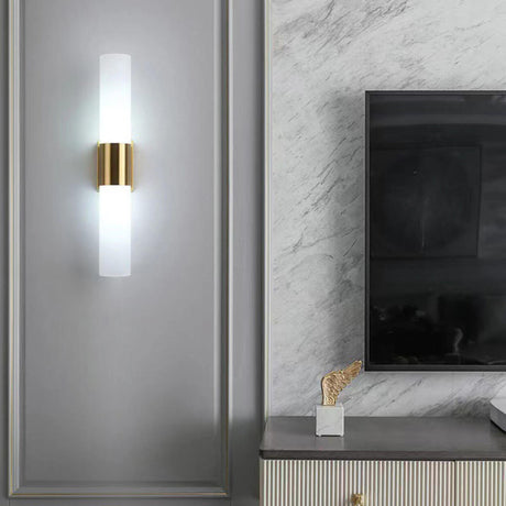 Modern Frosted Glass Gold Vertical Vanity Light Image - 2