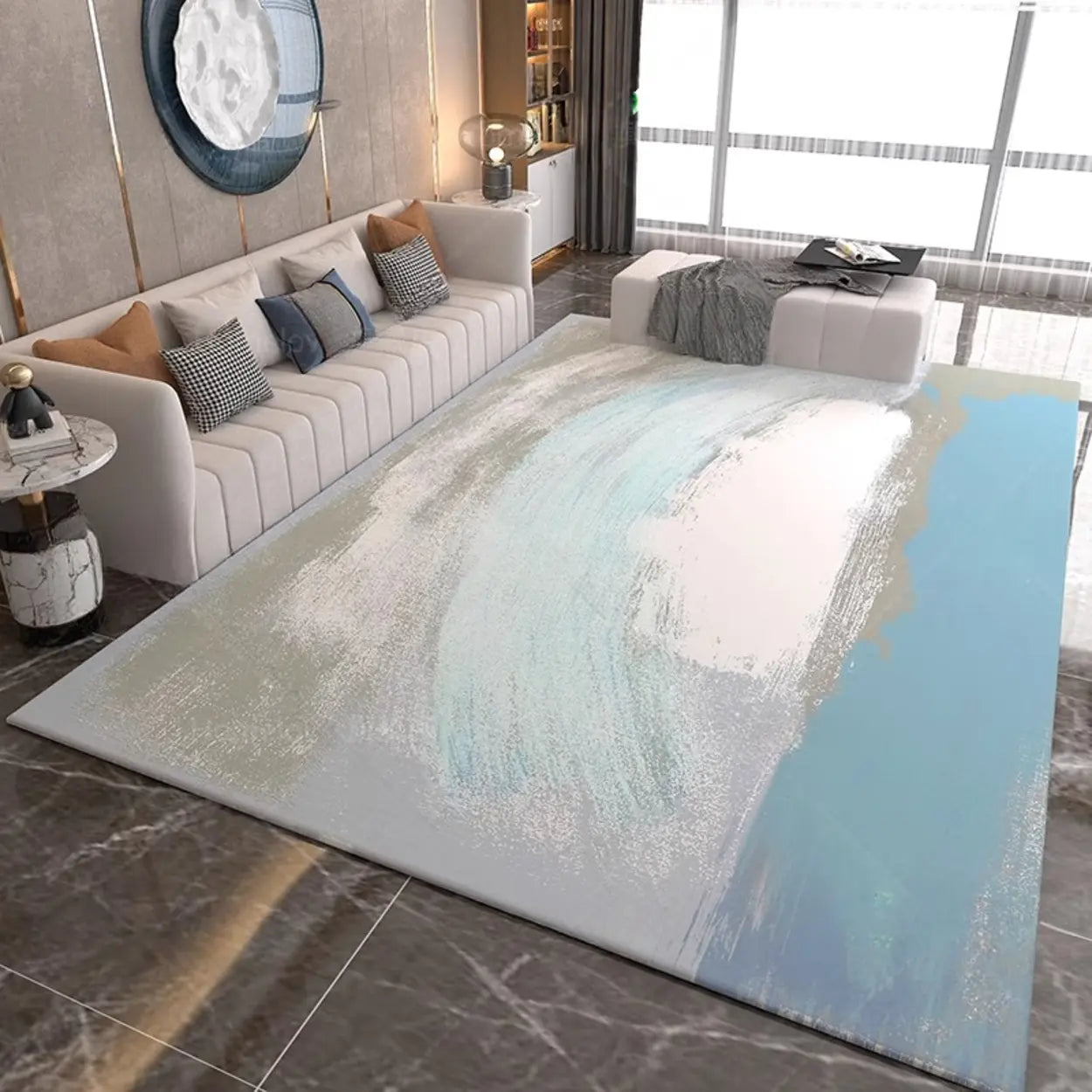 Modern Geometric Flannel Beige Anti-slip Area Rug Image - 11