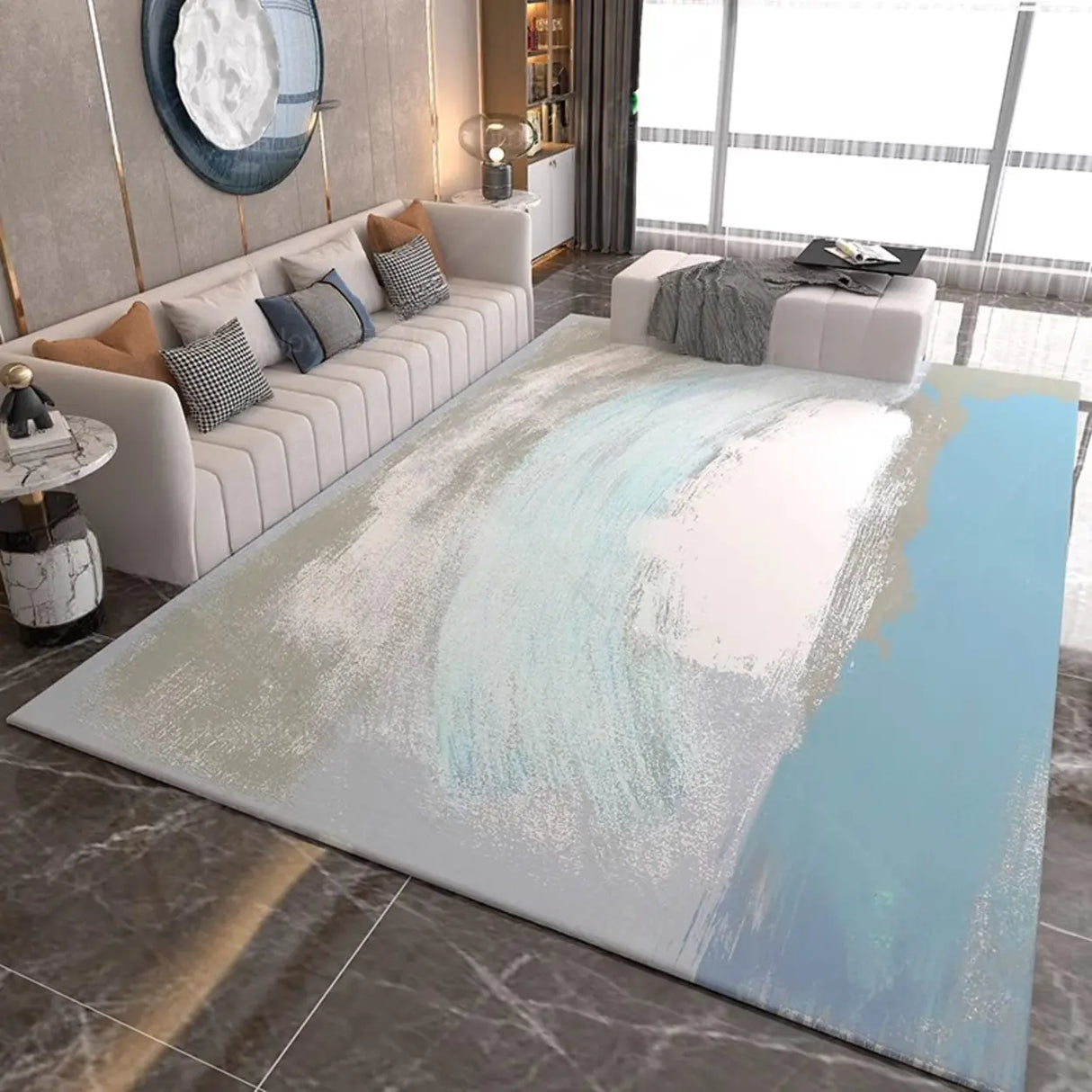Modern Geometric Flannel Beige Anti-slip Area Rug Image - 11
