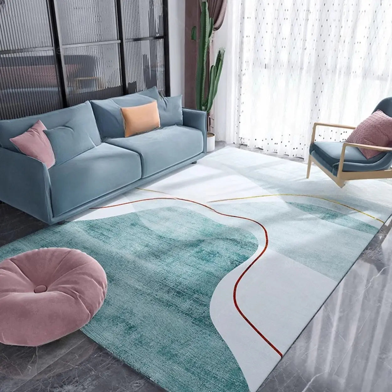 Modern Geometric Flannel Beige Anti-slip Area Rug Image - 18