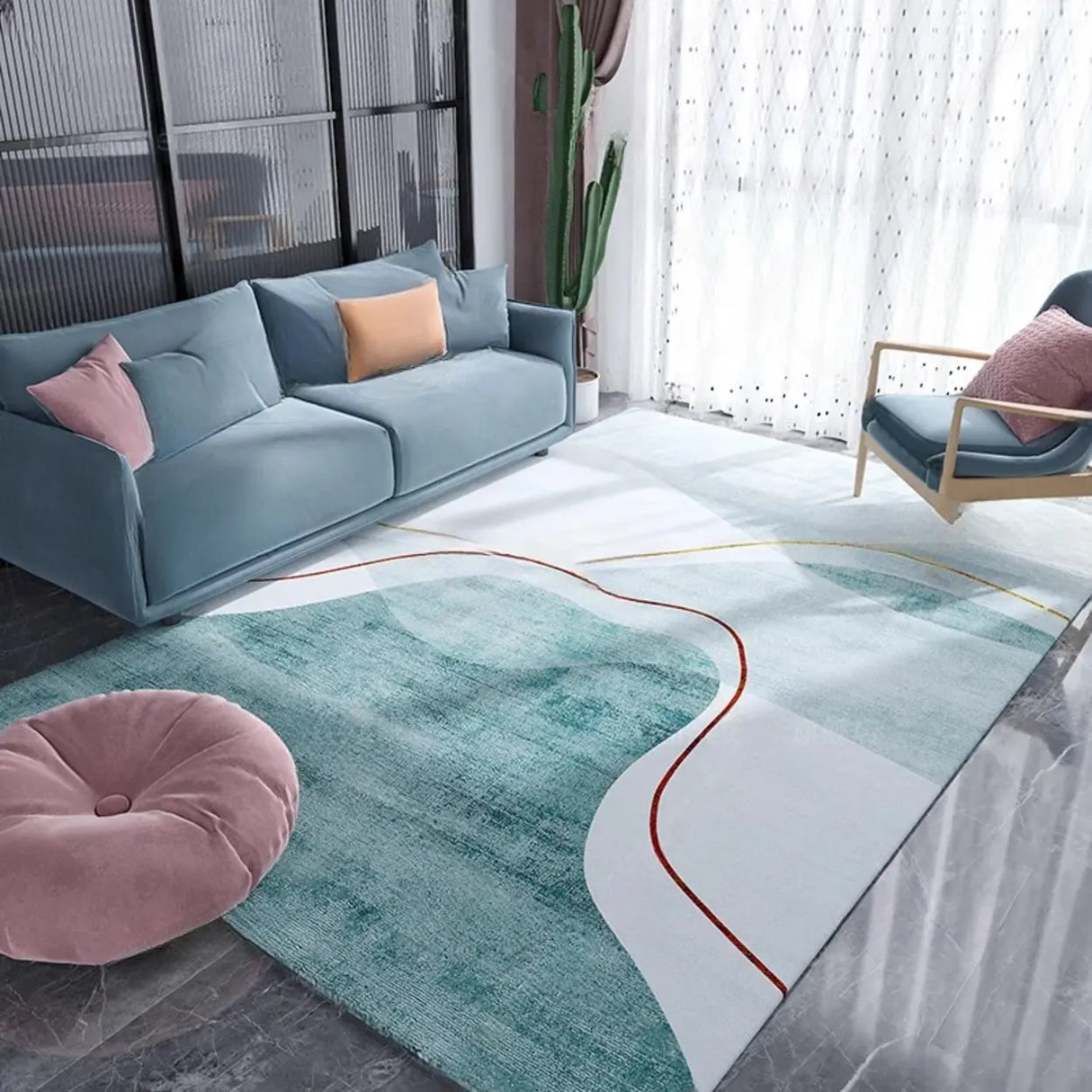 Modern Geometric Flannel Beige Anti-slip Area Rug Image - 18