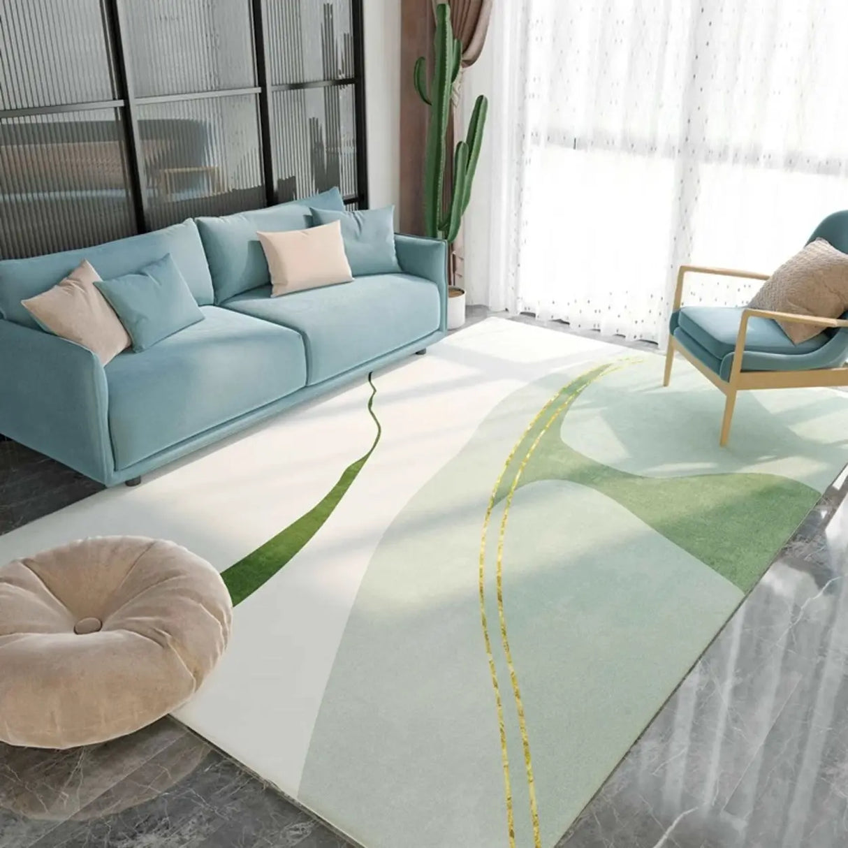 Modern Geometric Flannel Beige Anti-slip Area Rug Image - 7