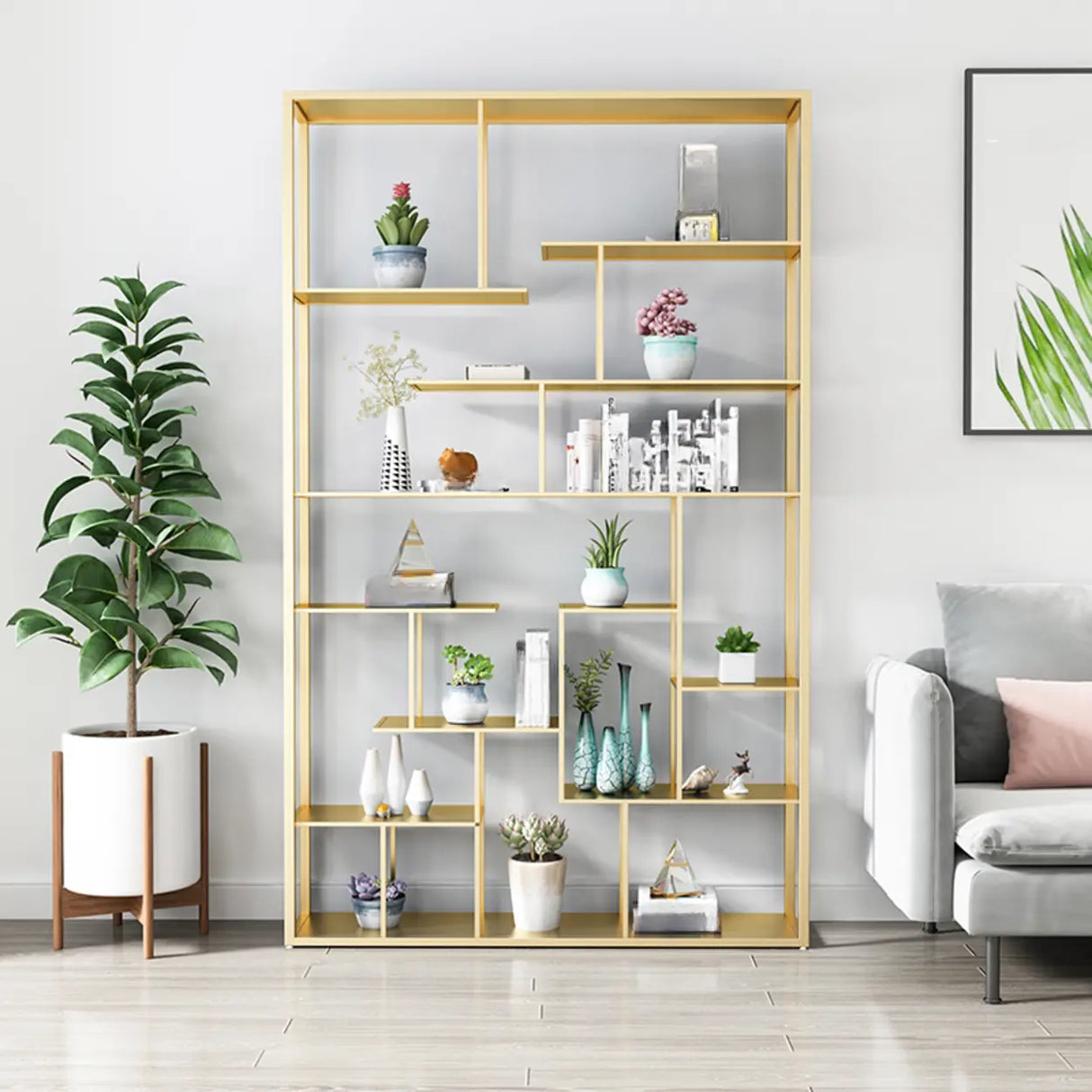 Modern Geometric Metal Gold Etagere Display Bookcase Image - 4
