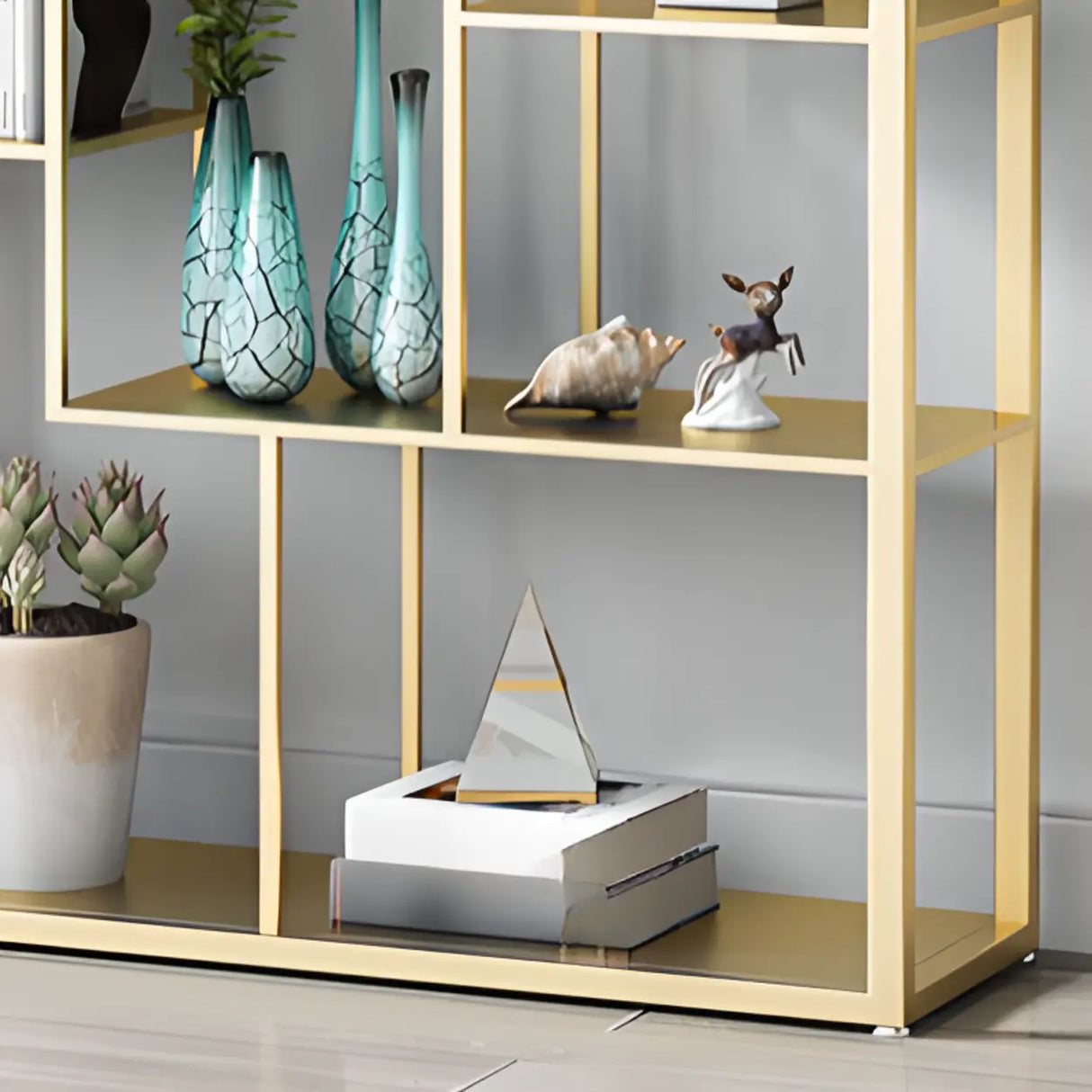 Modern Geometric Metal Gold Etagere Display Bookcase Image - 7