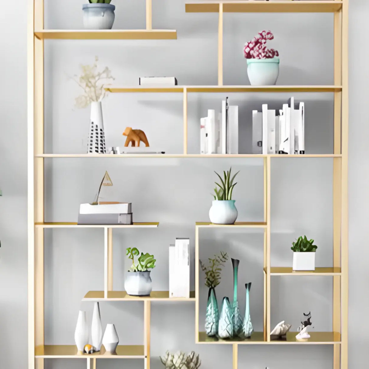 Modern Geometric Metal Gold Etagere Display Bookcase Image - 8