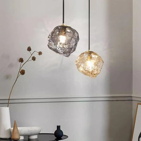 Modern Geometric Metal Pendant Light Clear Glass Bedroom Image - 1