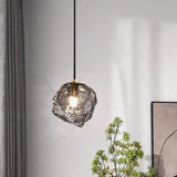 Modern Geometric Metal Pendant Light Clear Glass Bedroom Image - 2