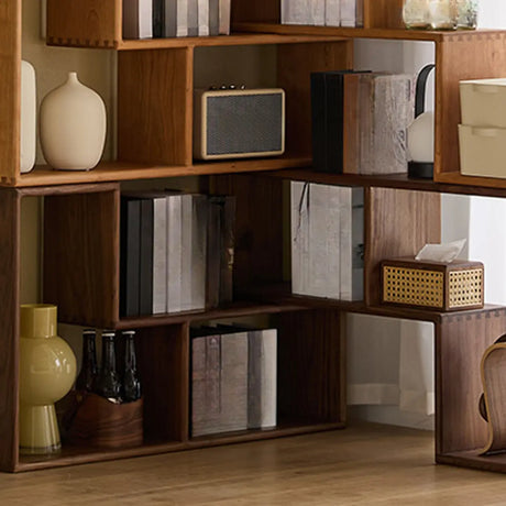 Modern Geometric Natural Wood Frame Open Back Bookcase Image - 2