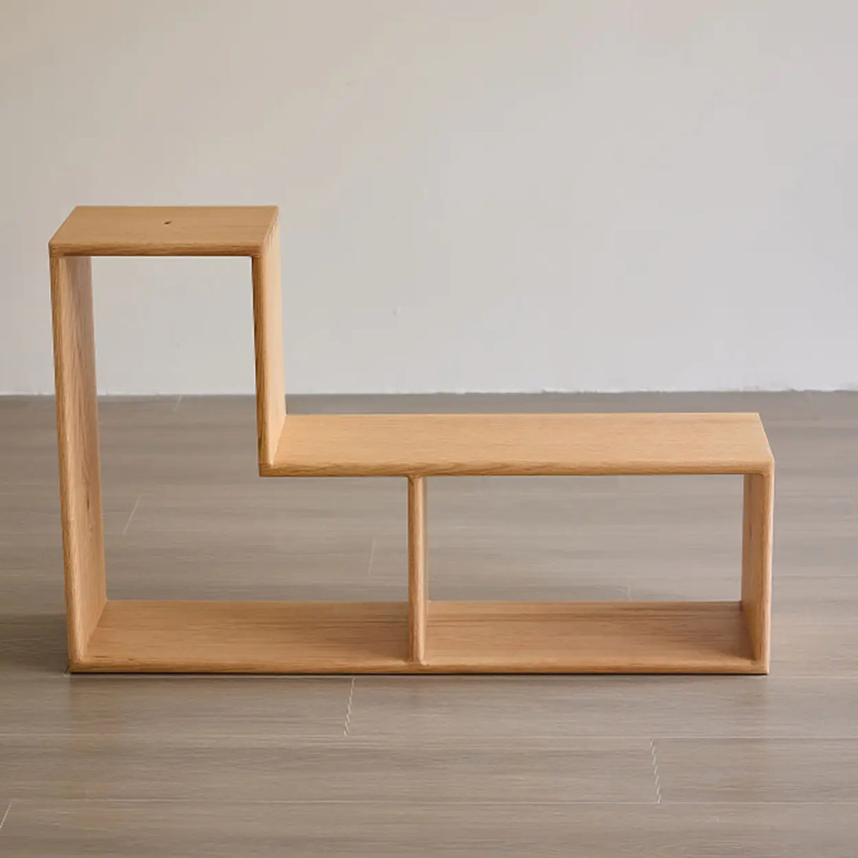 Modern Geometric Natural Wood Frame Open Back Bookcase Image - 4