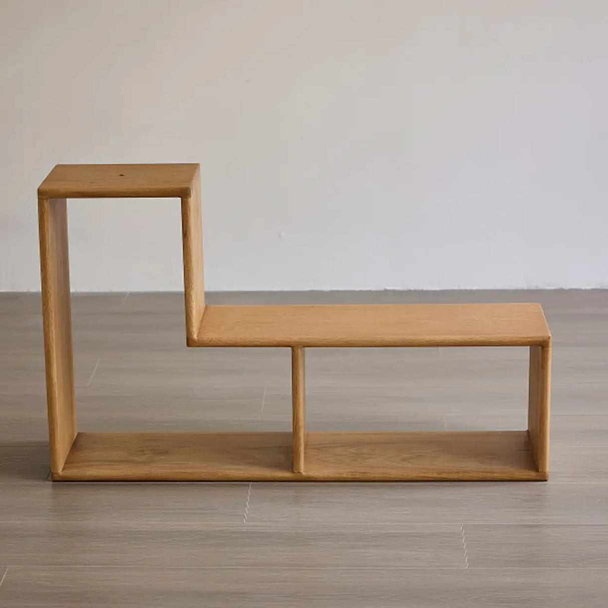 Modern Geometric Natural Wood Frame Open Back Bookcase Image - 5