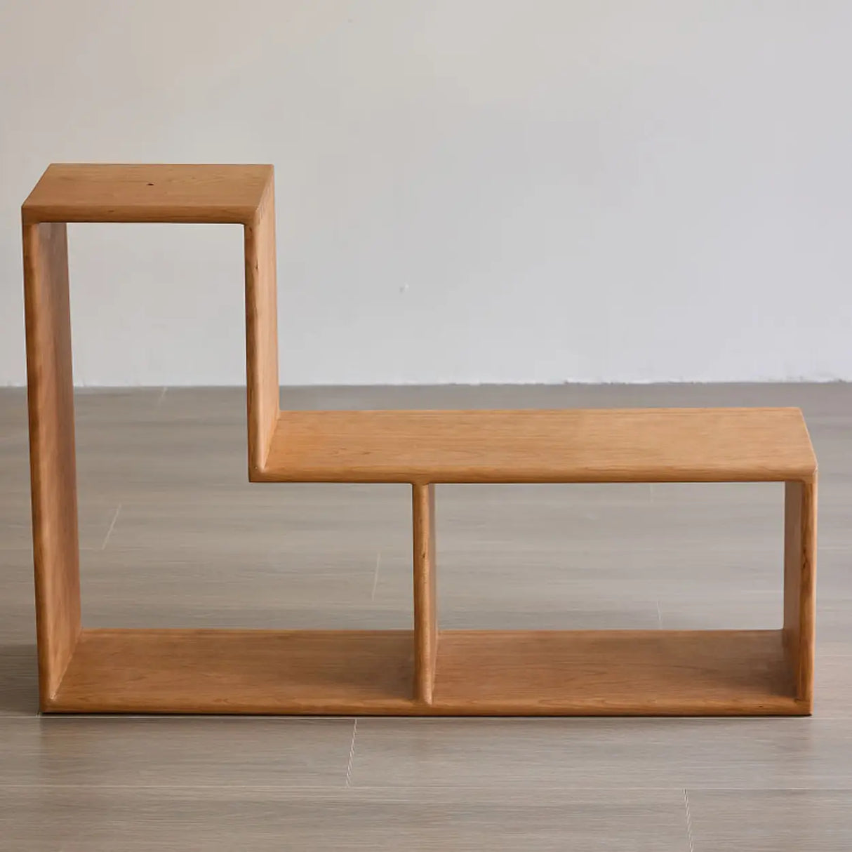 Modern Geometric Natural Wood Frame Open Back Bookcase Image - 6