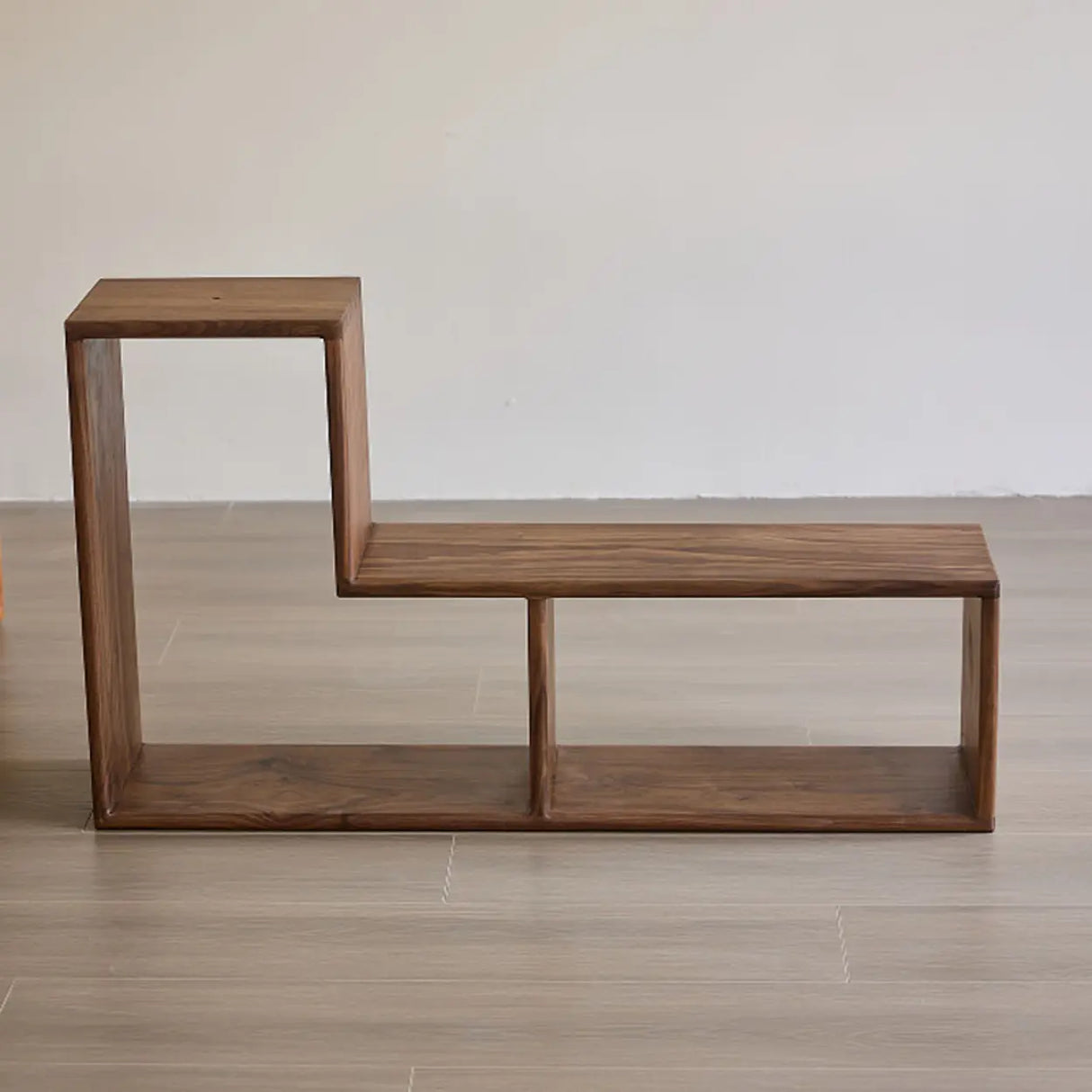 Modern Geometric Natural Wood Frame Open Back Bookcase Image - 7