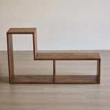Modern Geometric Natural Wood Frame Open Back Bookcase Image - 7