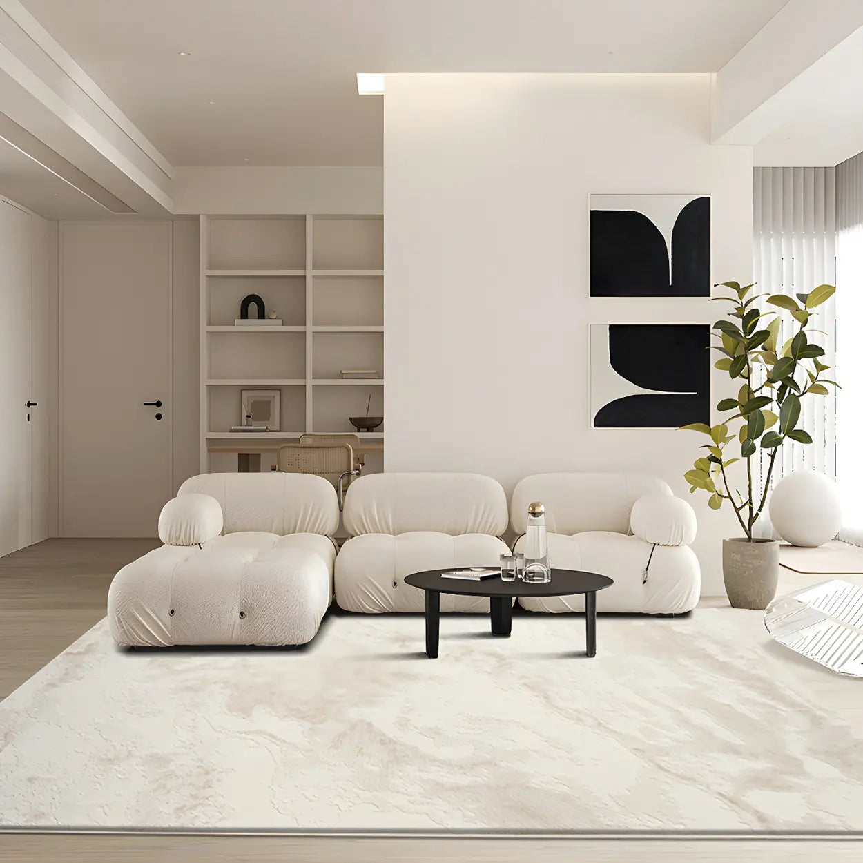 Modern Geometric Pattern Beige Polyester Area Rug Image - 8
