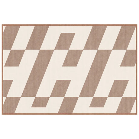 Modern Geometric Pattern Brown and White Area Rug Image - 2