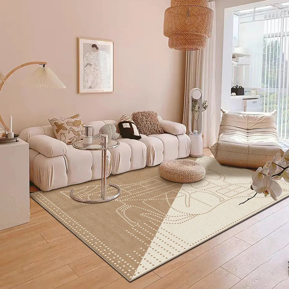 Modern Geometric Pattern Brown and White Area Rug Image - 5