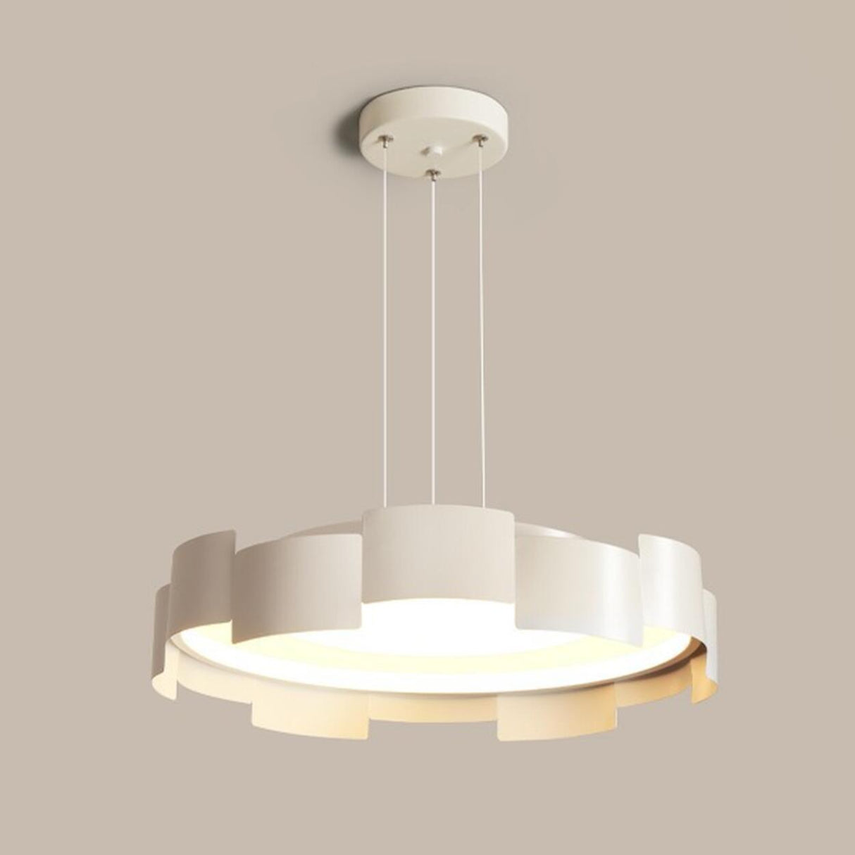 Modern Geometric White Chandelier, Adjustable Height Image - 6