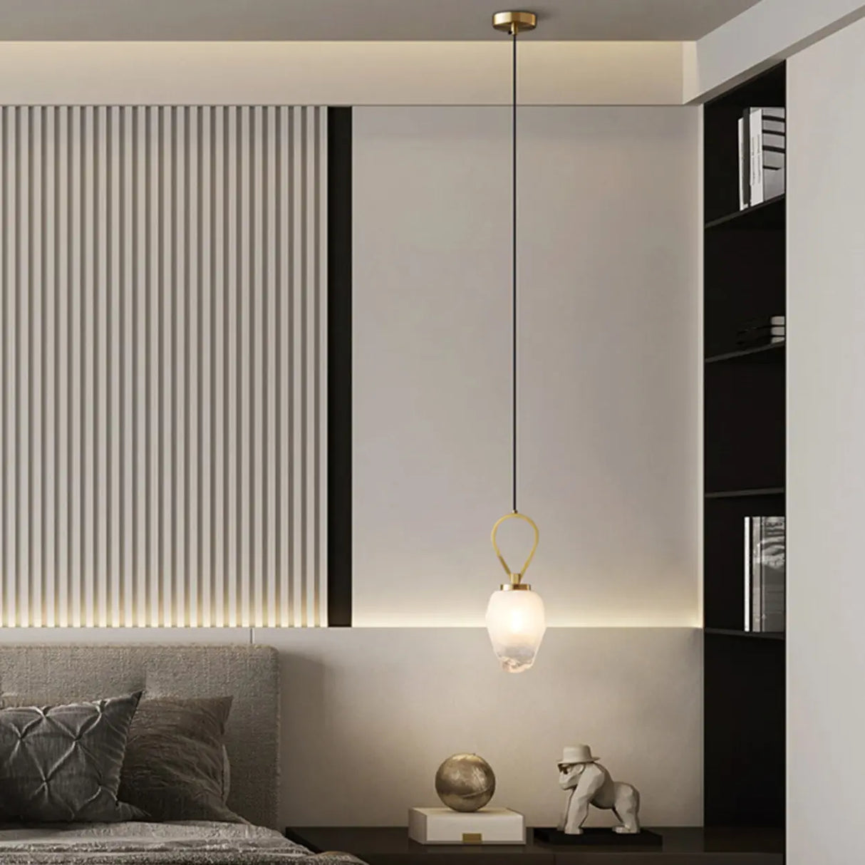 Modern Geometric White Glass Pendant Light Adjustable Cord Image - 3