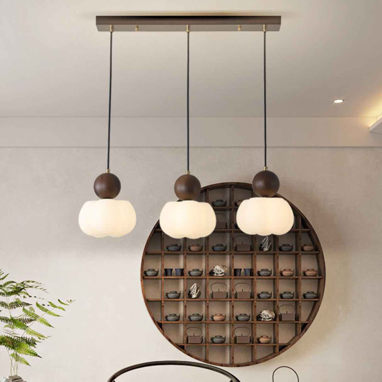 Modern Geometric Wood Dining Room Pendant Light Image - 6