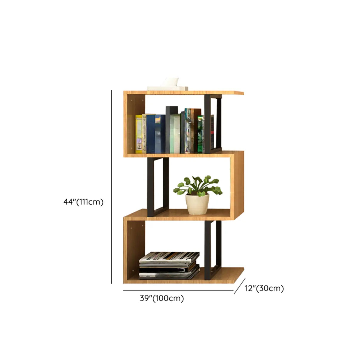 Modern Geometric Wood Grain Vertical Storage Bookcase Image - 26