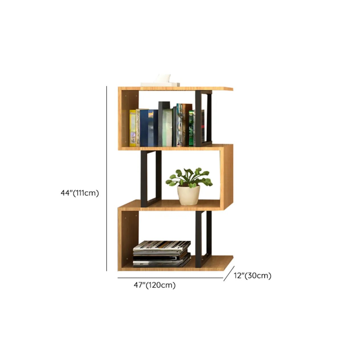 Modern Geometric Wood Grain Vertical Storage Bookcase Image - 27