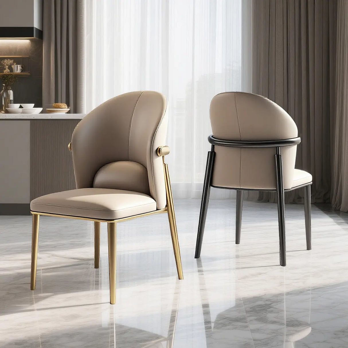 Modern Glam Faux Leather Upholstered Back Armless Dining Chair Image - 1