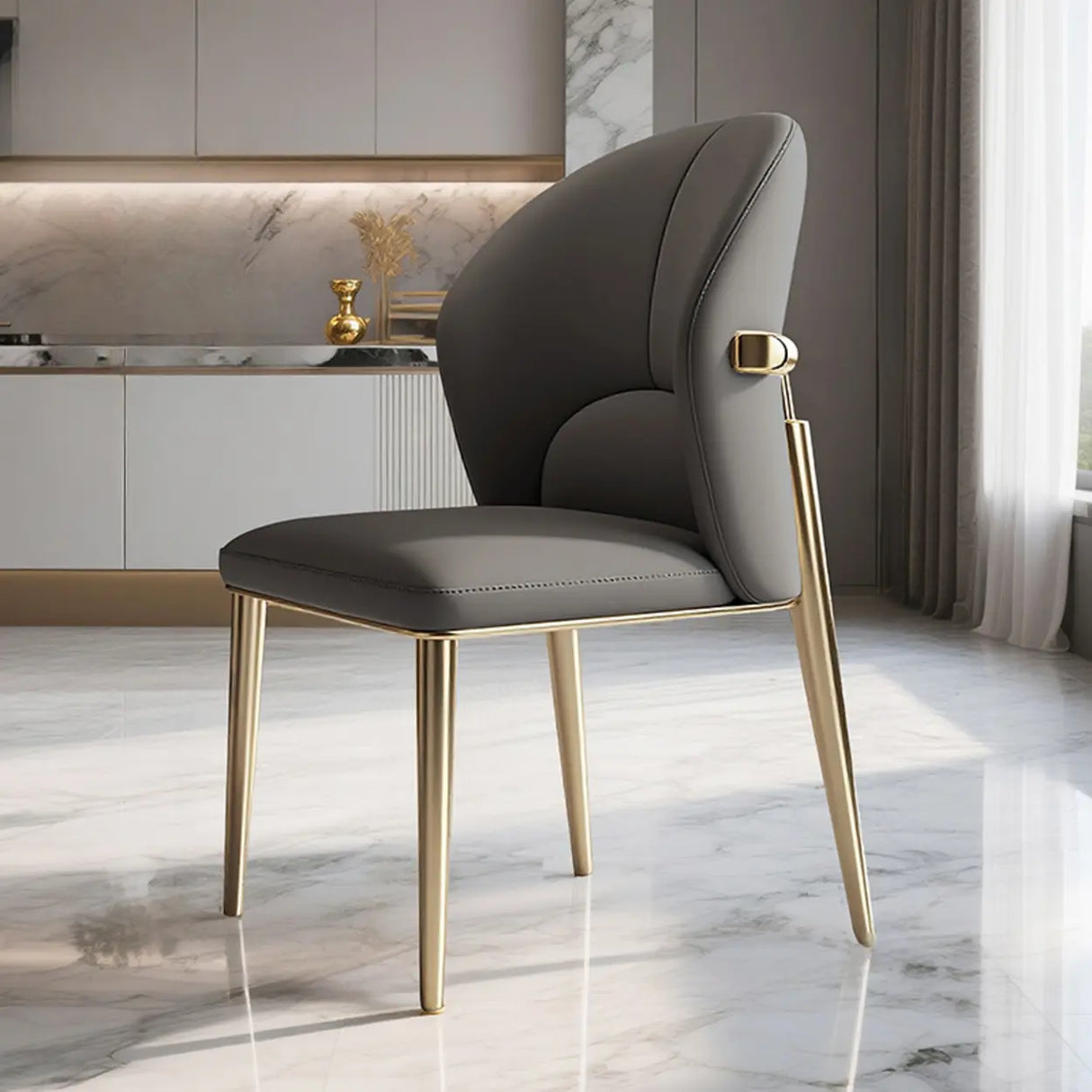 Modern Glam Faux Leather Upholstered Back Armless Dining Chair Image - 5