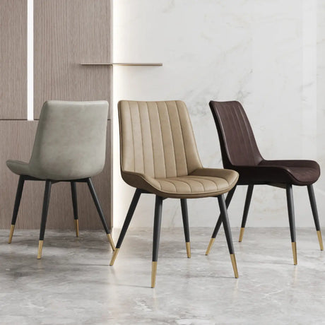 Modern Glam Leather Upholstered Dining Chair with Metal Legs Image - 1