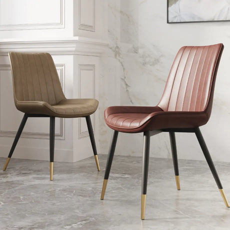 Modern Glam Leather Upholstered Dining Chair with Metal Legs Image - 4