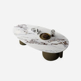 Modern Glam Oval Stone Coffee Table with Gold Base Image - 3