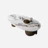 Modern Glam Oval Stone Coffee Table with Gold Base Image - 3