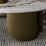 Modern Glam Oval Stone Coffee Table with Gold Base Image - 7