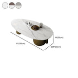Modern Glam Oval Stone Coffee Table with Gold Base Image - 9