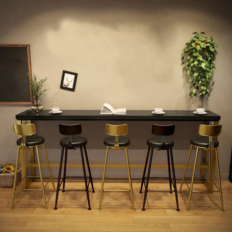 Modern Glam Pine Wood Slim Rectangular Black Bar Table Image - 2