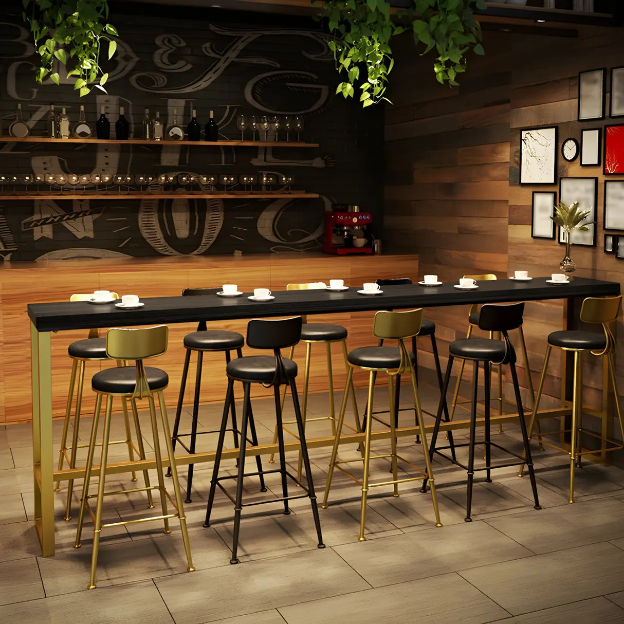 Modern Glam Pine Wood Slim Rectangular Black Bar Table Image - 3