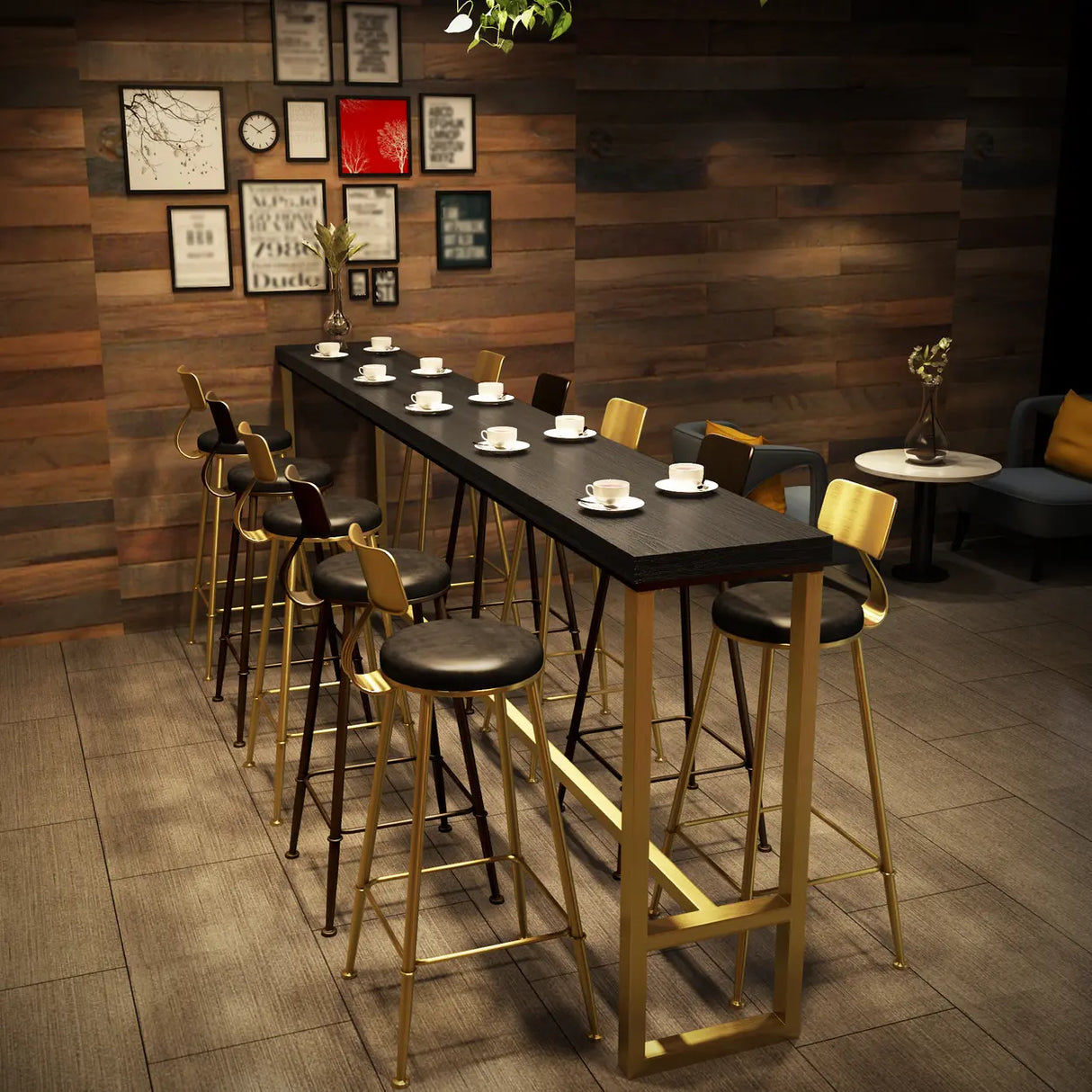 Modern Glam Pine Wood Slim Rectangular Black Bar Table Image - 4