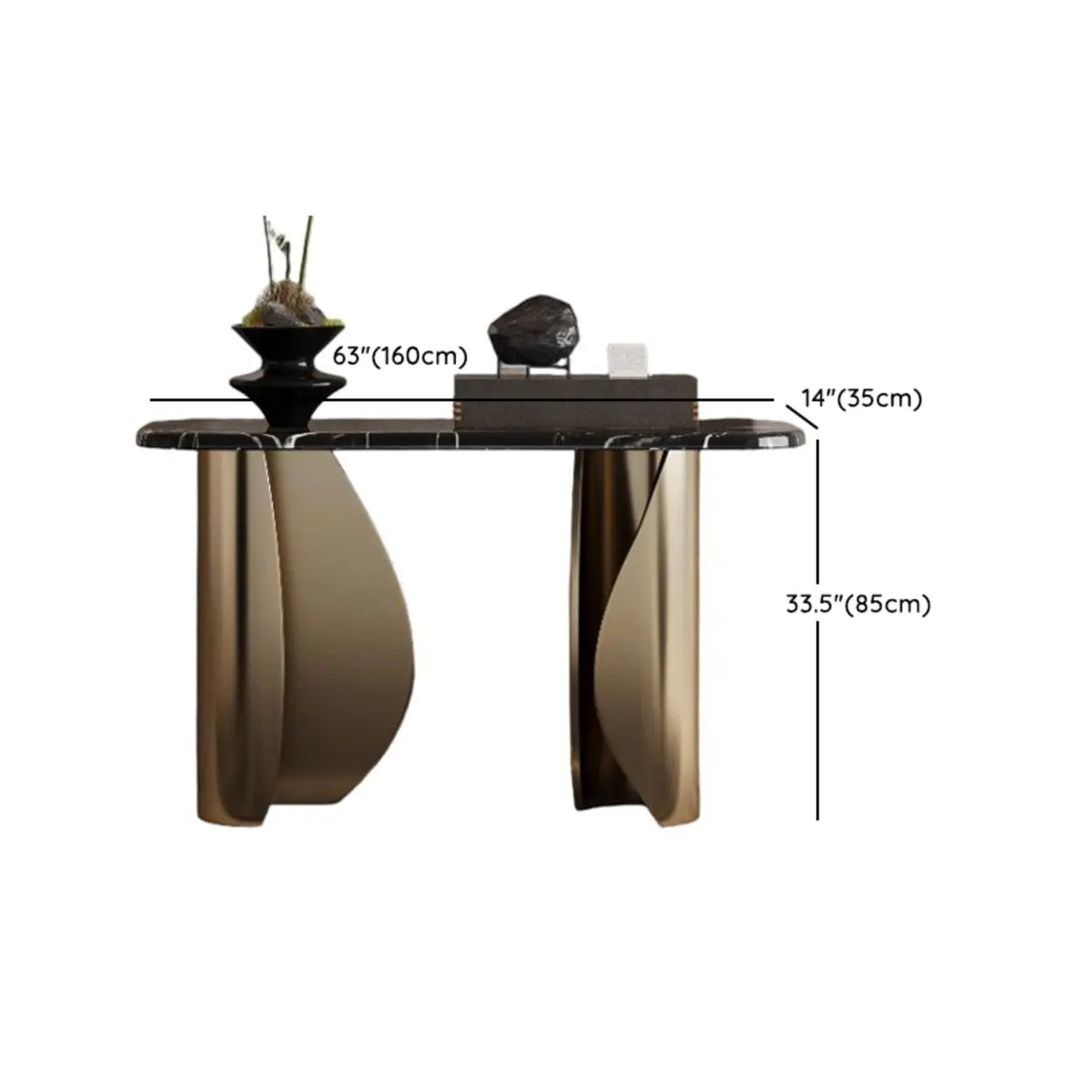 Modern Glam Rectangular Gold Pedestal Entryway Console Table Image - 10