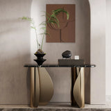 Modern Glam Rectangular Gold Pedestal Entryway Console Table Image - 2