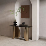 Modern Glam Rectangular Gold Pedestal Entryway Console Table Image - 3