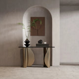 Modern Glam Rectangular Gold Pedestal Entryway Console Table Image - 4