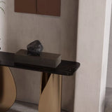 Modern Glam Rectangular Gold Pedestal Entryway Console Table Image - 5