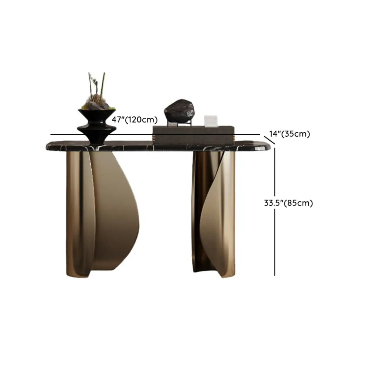 Modern Glam Rectangular Gold Pedestal Entryway Console Table Image - 8