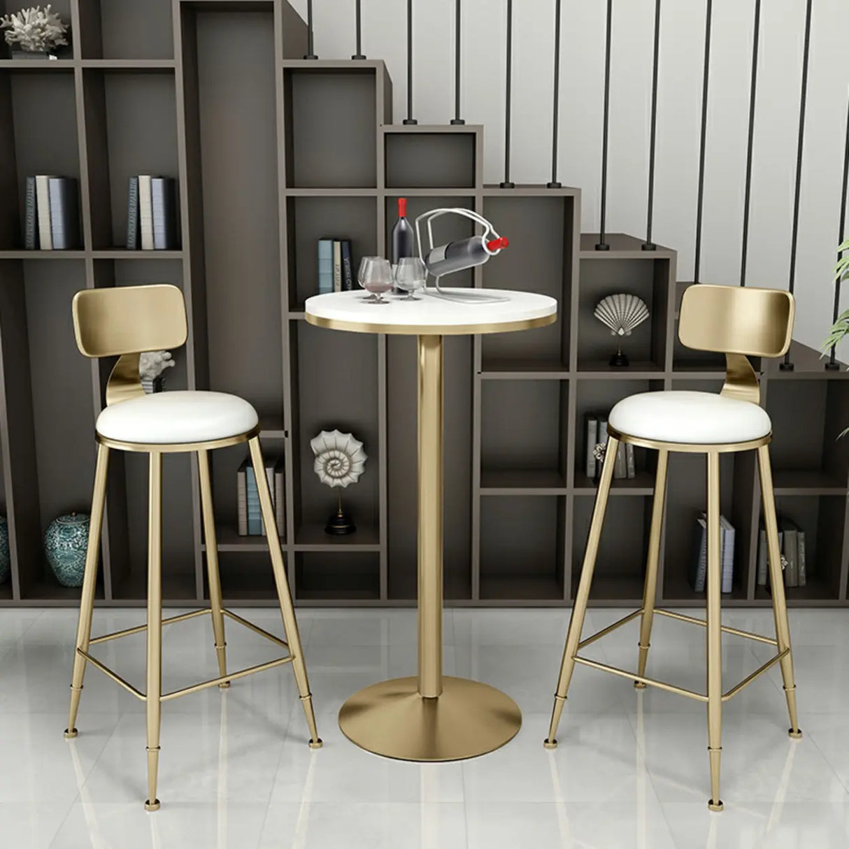 Modern Glam 	Round Low Back Gold Metal Armless Bar Stool Image - 1