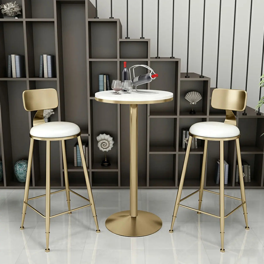 Modern glam gold metal low back counter stool with faux leather seat