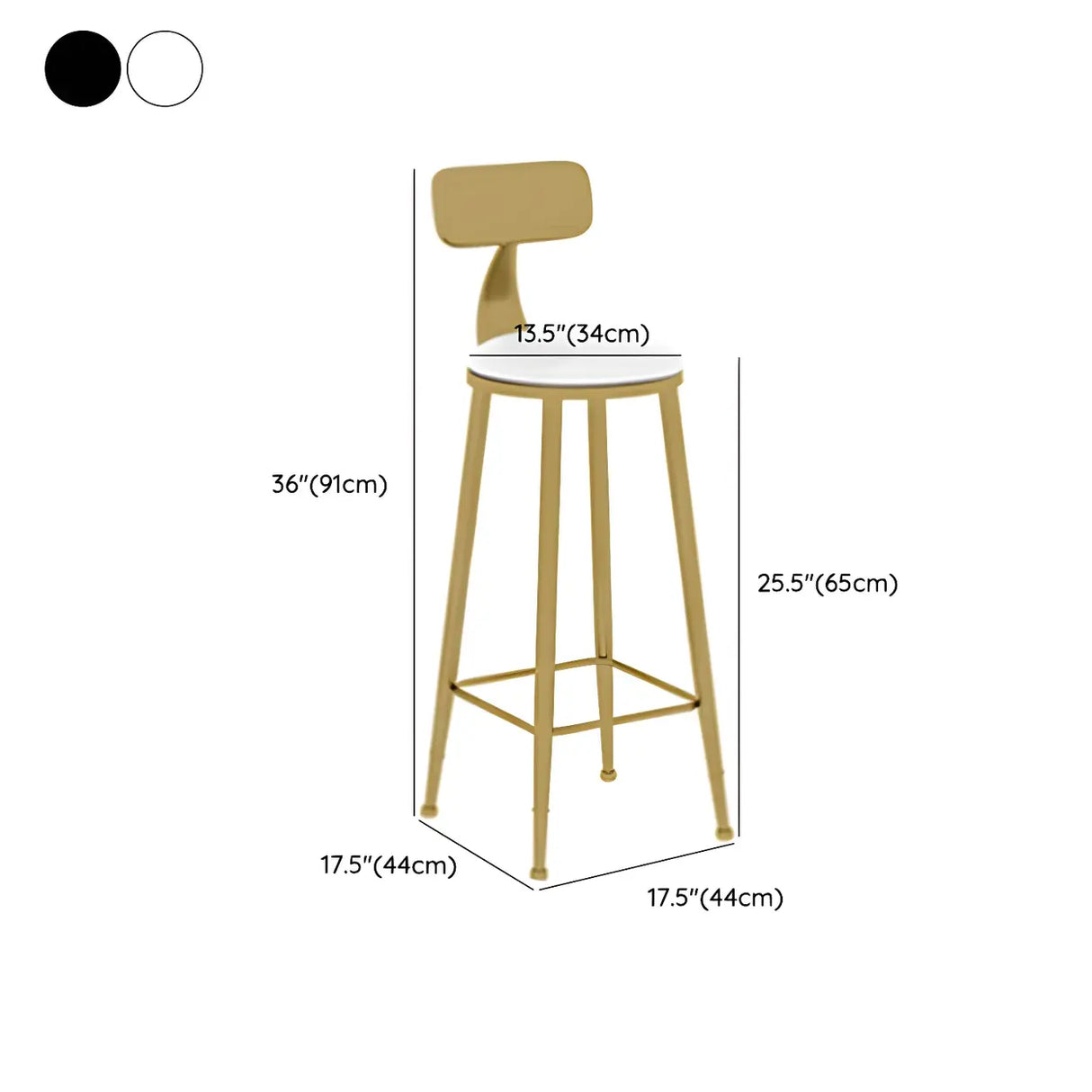 Modern Glam 	Round Low Back Gold Metal Armless Bar Stool 