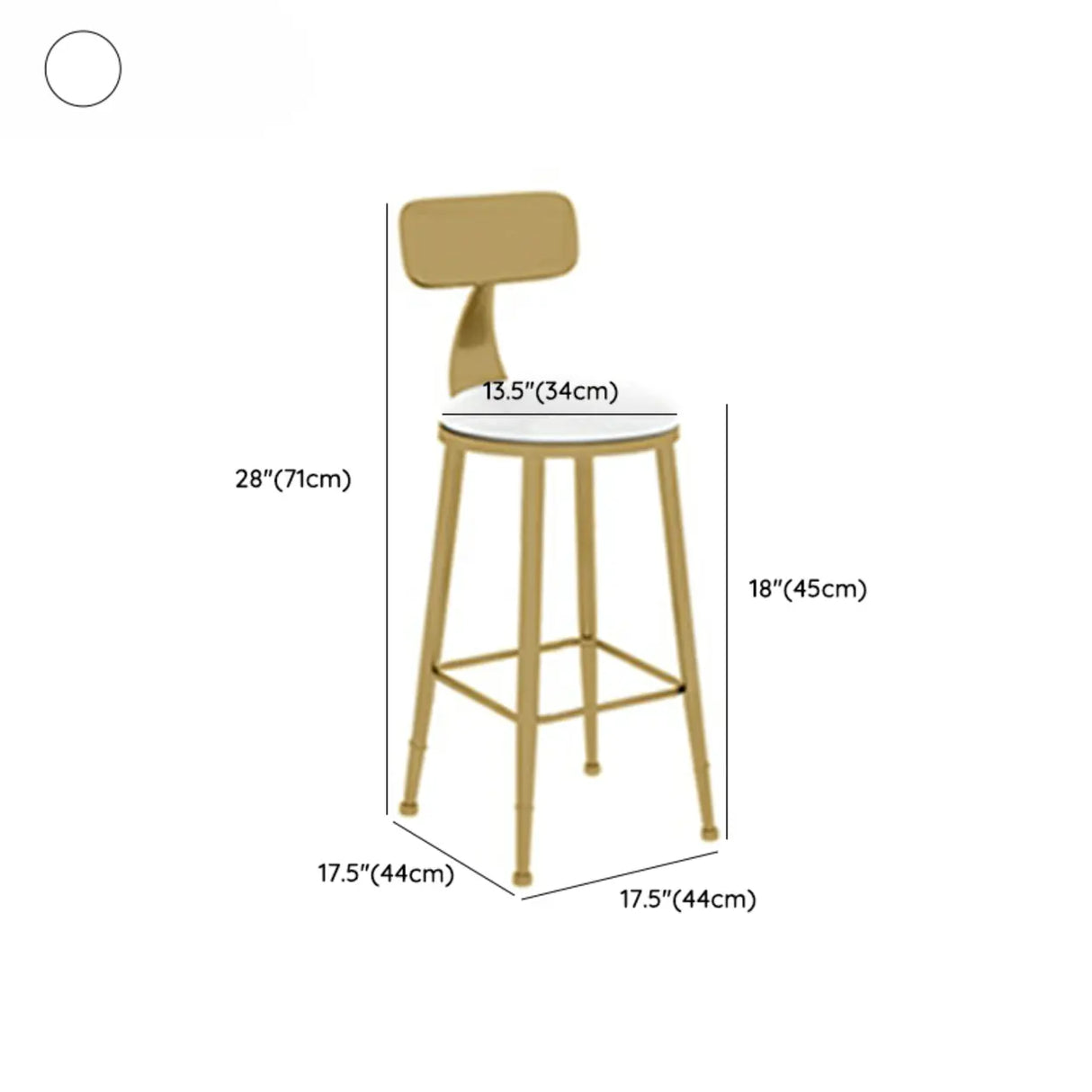Modern Glam 	Round Low Back Gold Metal Armless Bar Stool Image - 11