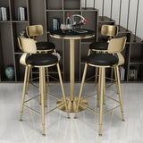 Modern Glam 	Round Low Back Gold Metal Armless Bar Stool Image - 4