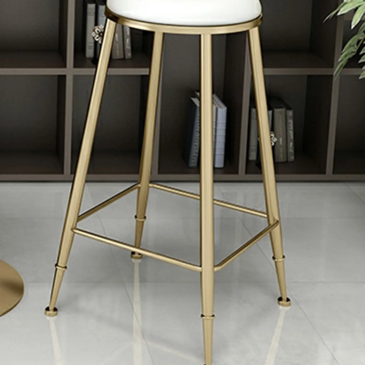 Modern Glam 	Round Low Back Gold Metal Armless Bar Stool Image - 6