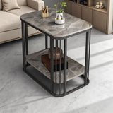 24"L x 16"W x 22"H Black Gray Modern Glam Stone Square Metal Side Table with Shelf Image - 17