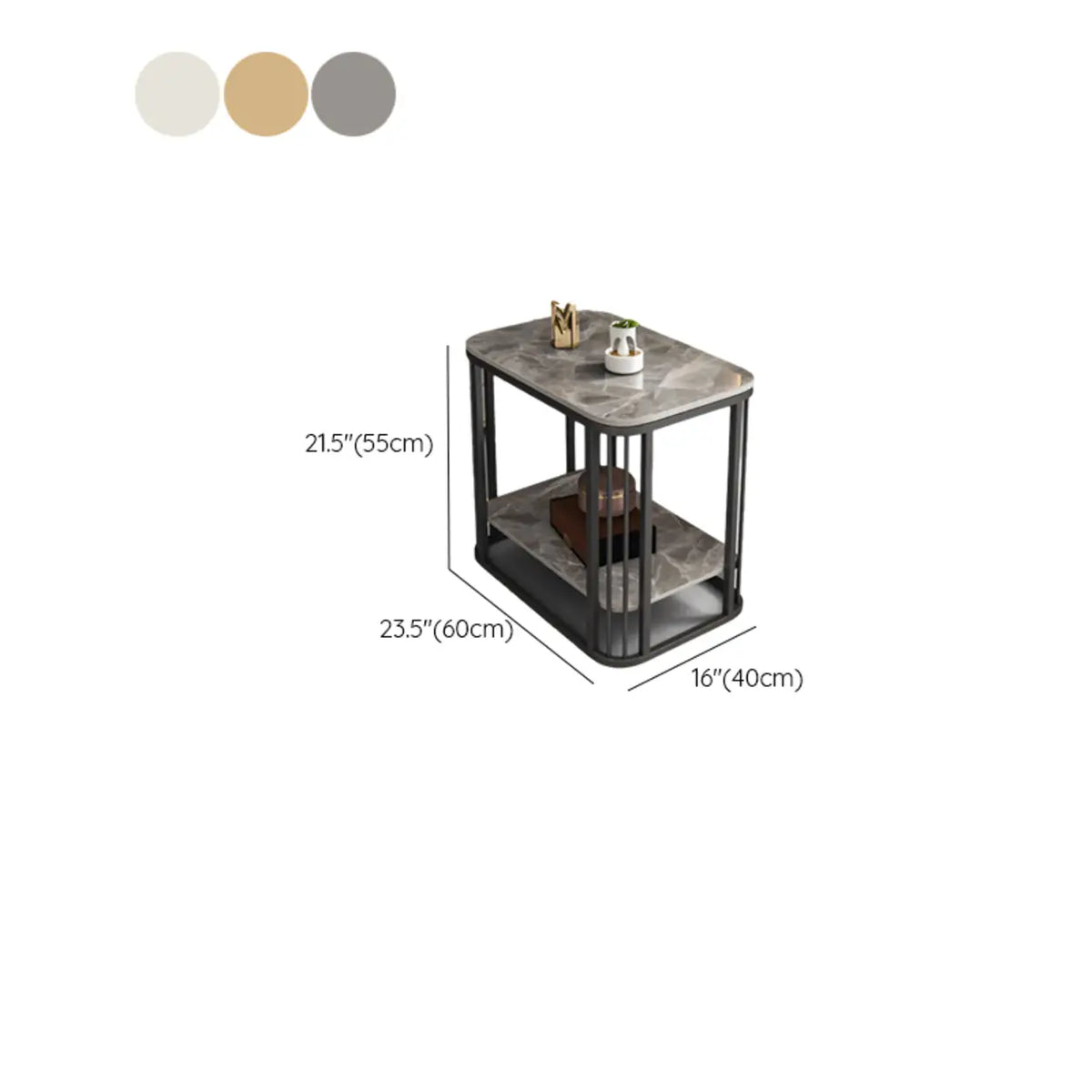 Modern Glam Stone Square Metal Side Table with Shelf Image - 21